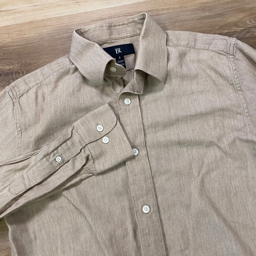 Banana Republic Button Down Shirt S Tailored Slim Fit Cotton Cashmere Tan Khaki